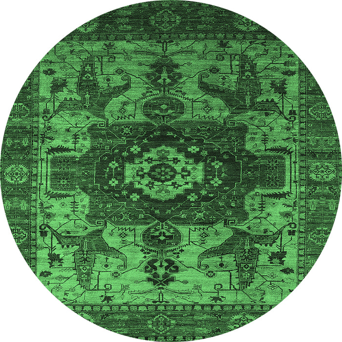 Round Machine Washable Oriental Emerald Green Industrial Area Rugs, wshurb1567emgrn