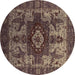 Round Oriental Brown Industrial Rug, urb1567brn