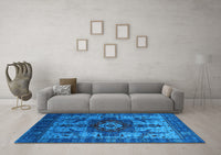 Machine Washable Oriental Light Blue Industrial Rug, wshurb1567lblu