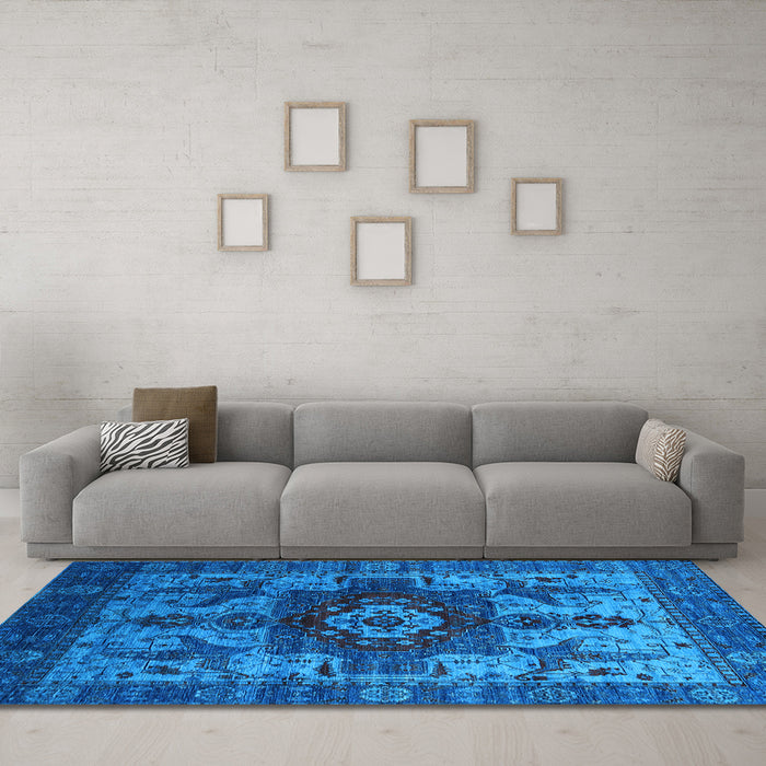 Machine Washable Oriental Light Blue Industrial Rug in a Living Room, wshurb1567lblu