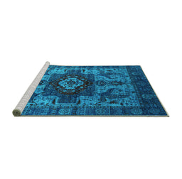 Sideview of Machine Washable Oriental Turquoise Industrial Area Rugs, wshurb1567turq