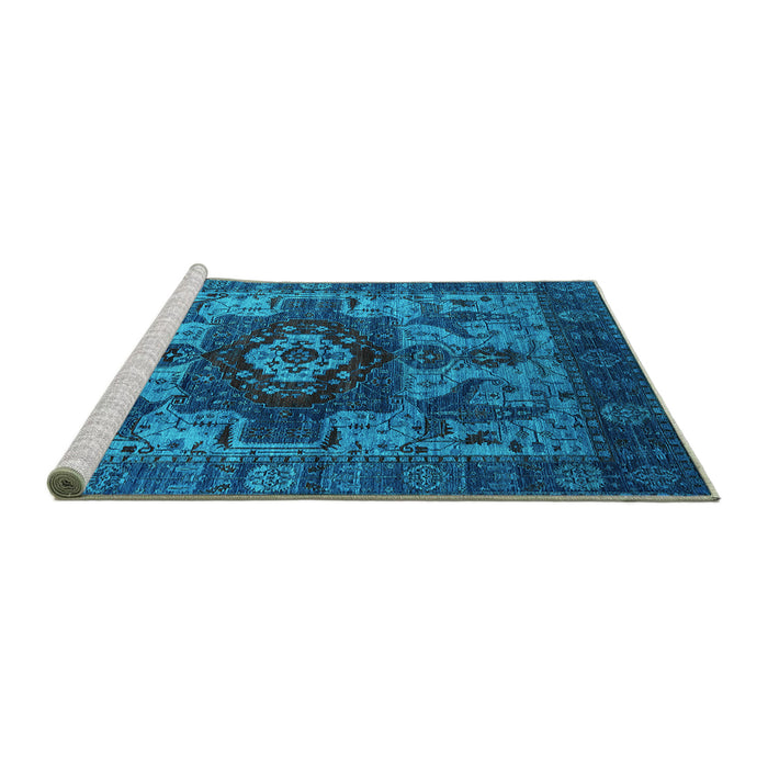 Sideview of Machine Washable Oriental Turquoise Industrial Area Rugs, wshurb1567turq