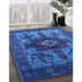 Mid-Century Modern Denim Dark Blue Oriental Rug in Family Room, urb1567