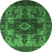 Round Oriental Emerald Green Industrial Rug, urb1567emgrn