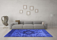 Machine Washable Oriental Blue Industrial Rug, wshurb1567blu