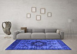 Machine Washable Oriental Blue Industrial Rug in a Living Room, wshurb1567blu