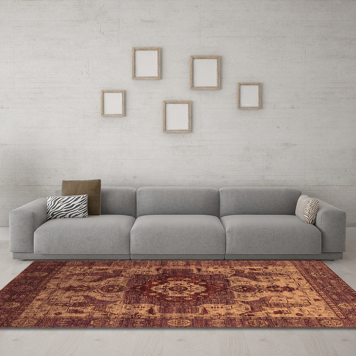 Machine Washable Oriental Orange Industrial Area Rugs in a Living Room, wshurb1567org