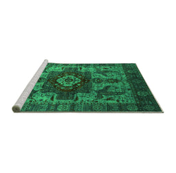 Sideview of Machine Washable Oriental Green Industrial Area Rugs, wshurb1567grn