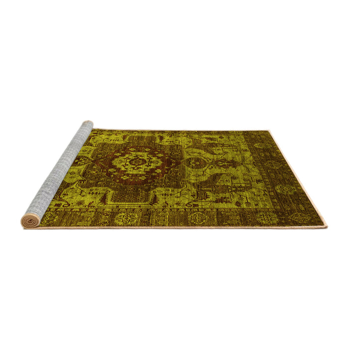 Sideview of Machine Washable Oriental Yellow Industrial Rug, wshurb1567yw