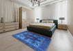 Mid-Century Modern Denim Dark Blue Oriental Rug in a Bedroom, urb1567