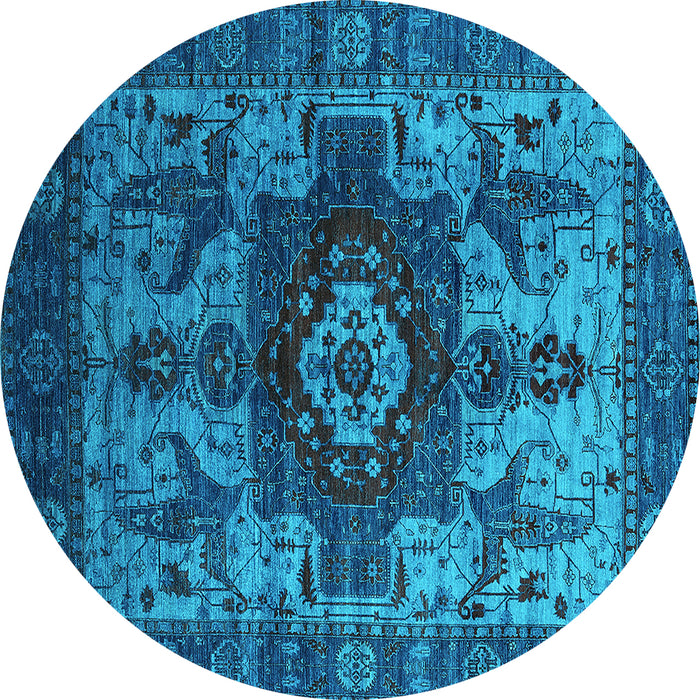 Round Machine Washable Oriental Turquoise Industrial Area Rugs, wshurb1567turq