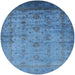 Round Mid-Century Modern Blue Oriental Rug, urb1568