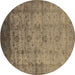 Round Machine Washable Oriental Brown Industrial Rug, wshurb1568brn