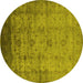 Round Oriental Yellow Industrial Rug, urb1568yw