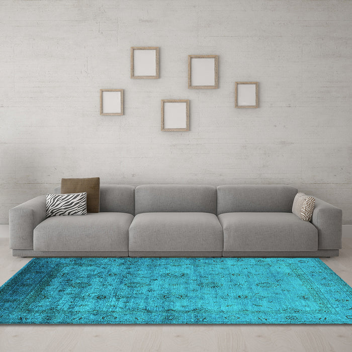 Machine Washable Oriental Turquoise Industrial Area Rugs in a Living Room,, wshurb1568turq