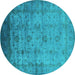 Round Oriental Turquoise Industrial Rug, urb1568turq