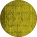 Round Machine Washable Oriental Yellow Industrial Rug, wshurb1568yw
