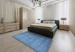 Mid-Century Modern Blue Oriental Rug in a Bedroom, urb1568