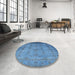 Round Mid-Century Modern Blue Oriental Rug in a Office, urb1568