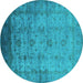 Round Machine Washable Oriental Turquoise Industrial Area Rugs, wshurb1568turq