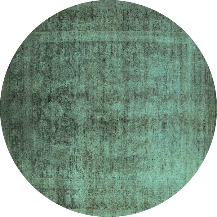 Round Machine Washable Oriental Turquoise Industrial Area Rugs, wshurb1569turq