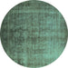 Round Machine Washable Oriental Turquoise Industrial Area Rugs, wshurb1569turq
