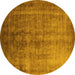 Round Machine Washable Oriental Yellow Industrial Rug, wshurb1569yw