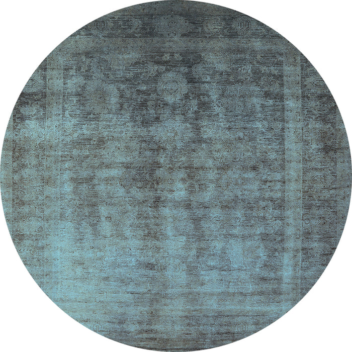 Round Machine Washable Oriental Light Blue Industrial Rug, wshurb1569lblu