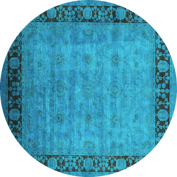Round Machine Washable Oriental Turquoise Industrial Area Rugs, wshurb1570turq