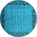 Round Machine Washable Oriental Turquoise Industrial Area Rugs, wshurb1570turq