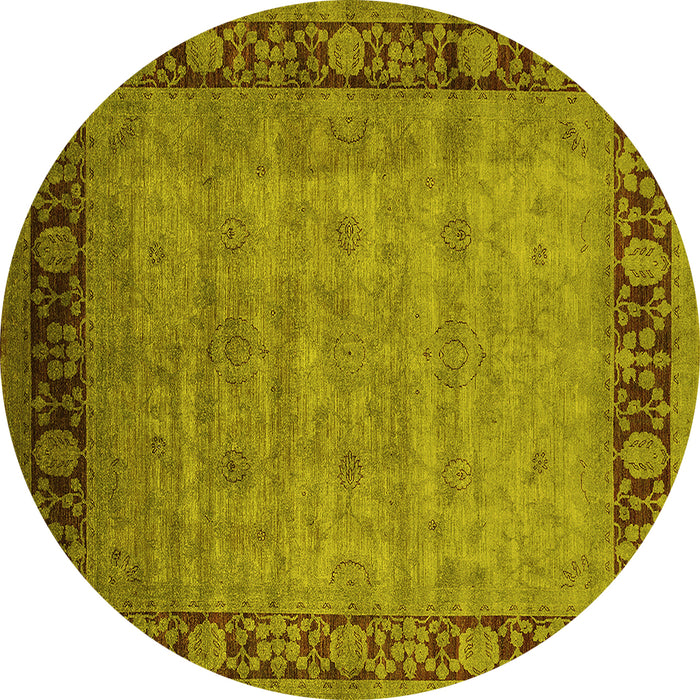 Round Machine Washable Oriental Yellow Industrial Rug, wshurb1570yw