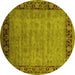 Round Machine Washable Oriental Yellow Industrial Rug, wshurb1570yw