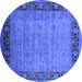 Round Machine Washable Oriental Blue Industrial Rug, wshurb1570blu