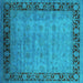 Square Machine Washable Oriental Turquoise Industrial Area Rugs, wshurb1570turq