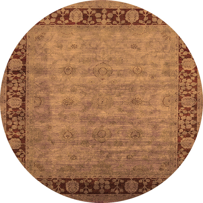 Round Machine Washable Oriental Orange Industrial Area Rugs, wshurb1570org