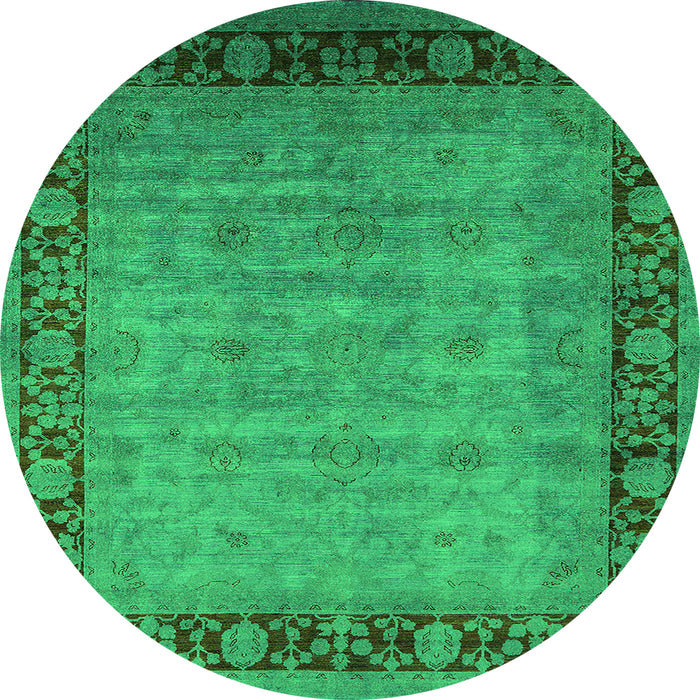 Round Machine Washable Oriental Green Industrial Area Rugs, wshurb1570grn