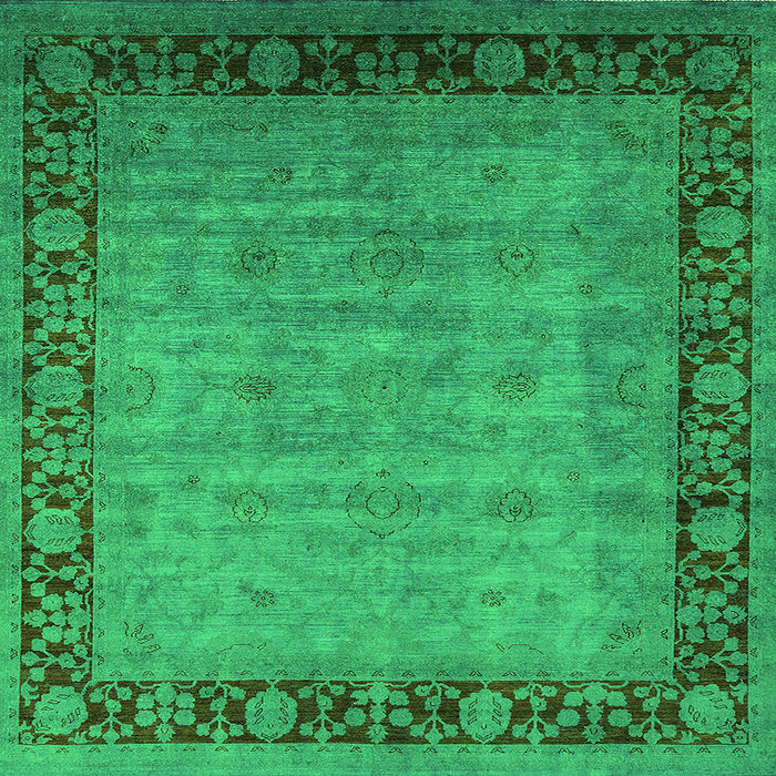 Square Machine Washable Oriental Green Industrial Area Rugs, wshurb1570grn