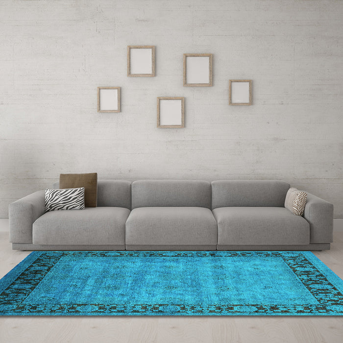 Machine Washable Oriental Turquoise Industrial Area Rugs in a Living Room,, wshurb1570turq