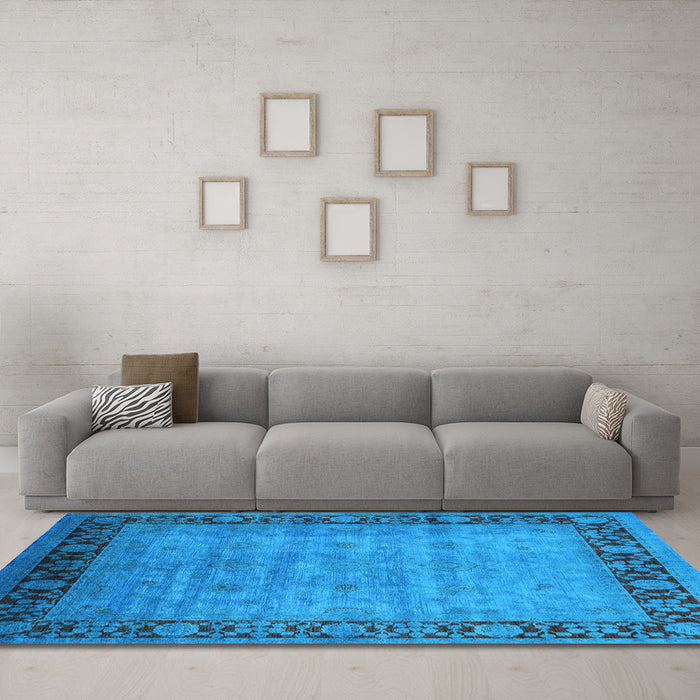 Machine Washable Oriental Light Blue Industrial Rug in a Living Room, wshurb1570lblu