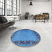 Round Machine Washable Industrial Modern Blue Rug in a Office, wshurb1570