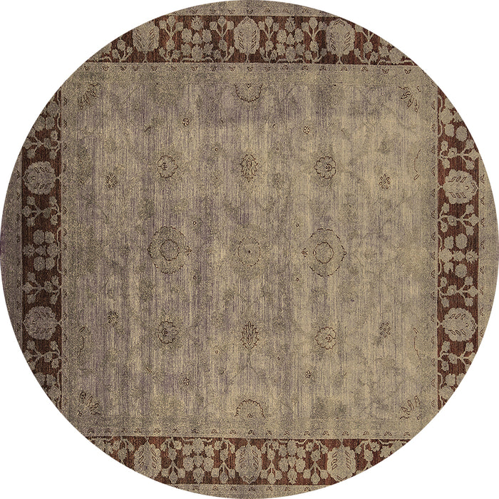 Round Machine Washable Oriental Brown Industrial Rug, wshurb1570brn