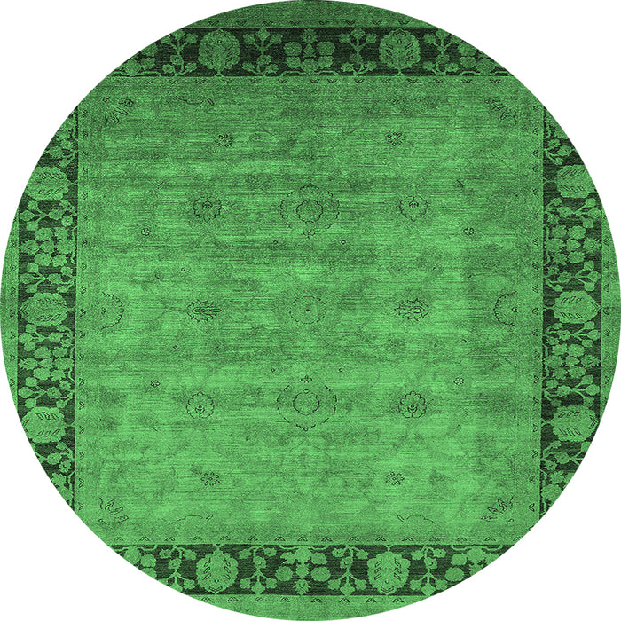 Round Machine Washable Oriental Emerald Green Industrial Area Rugs, wshurb1570emgrn