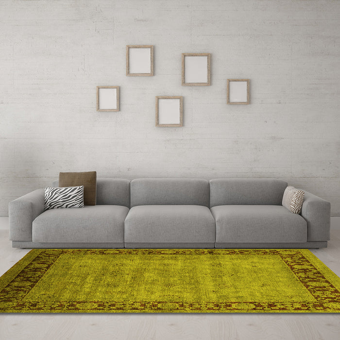 Machine Washable Oriental Yellow Industrial Rug in a Living Room, wshurb1570yw