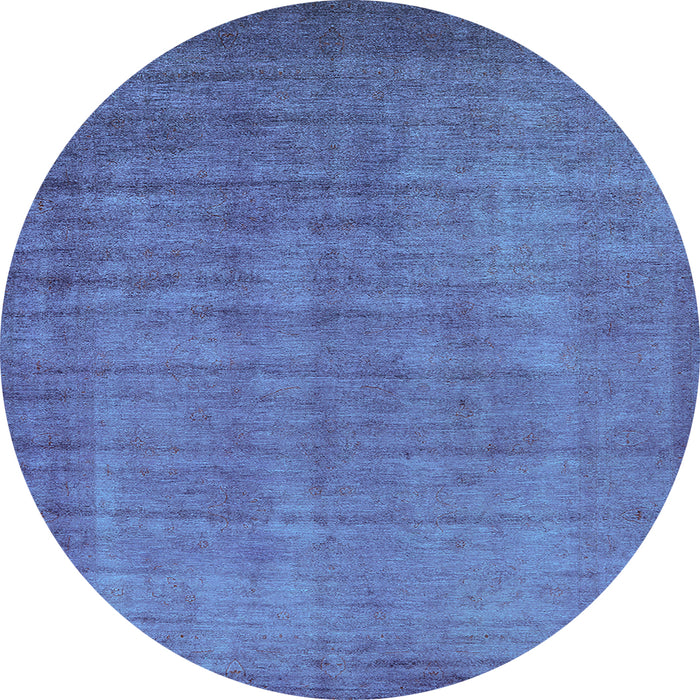 Round Machine Washable Oriental Light Blue Industrial Rug, wshurb1571lblu