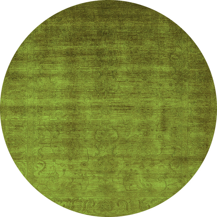 Round Machine Washable Oriental Green Industrial Area Rugs, wshurb1572grn