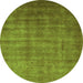 Round Machine Washable Oriental Green Industrial Area Rugs, wshurb1572grn