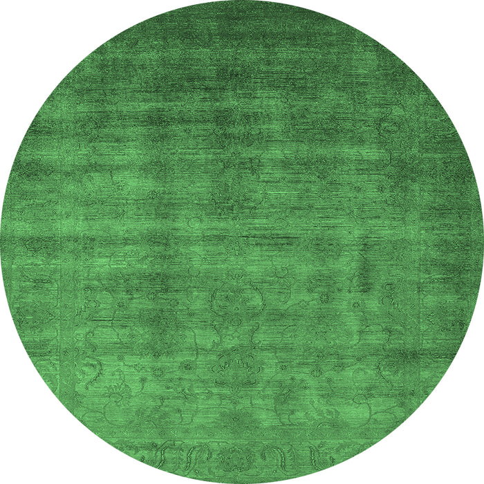 Round Machine Washable Oriental Emerald Green Industrial Area Rugs, wshurb1572emgrn