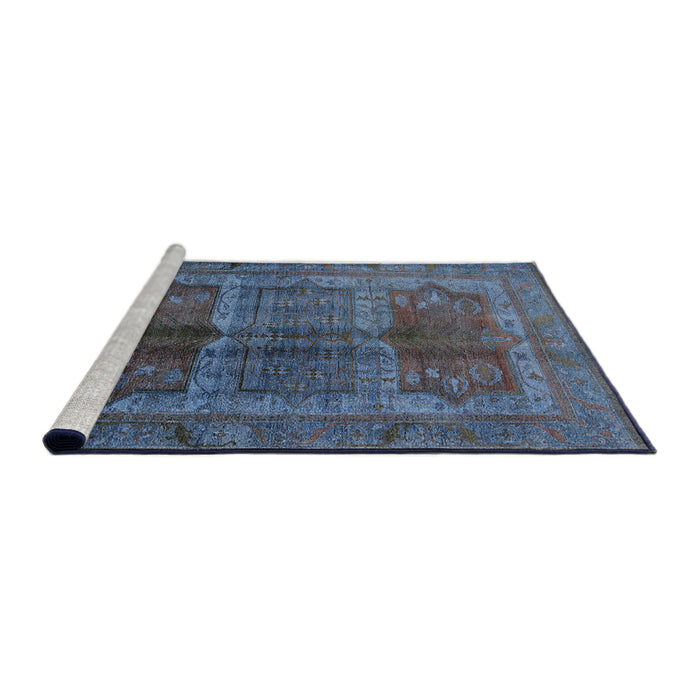 Sideview of Machine Washable Industrial Modern Blue Moss Green Rug, wshurb1573