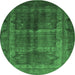 Round Oriental Emerald Green Industrial Rug, urb1573emgrn