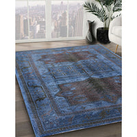 Mid-Century Modern Blue Moss Green Oriental Rug, urb1573